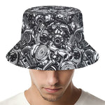 Black And White Mechanic Pattern Print Bucket Hat