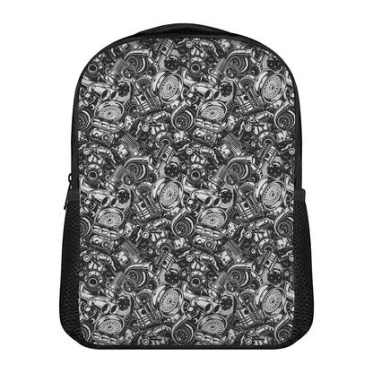 Black And White Mechanic Pattern Print Casual Backpack