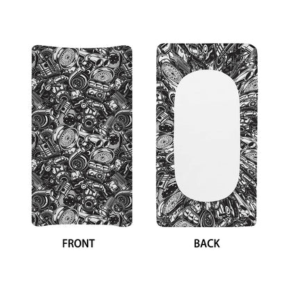 Black And White Mechanic Pattern Print Changing Pad Cover