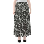 Black And White Mechanic Pattern Print Chiffon Maxi Skirt