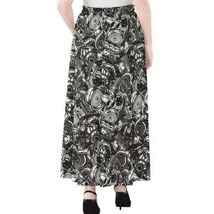 Black And White Mechanic Pattern Print Chiffon Maxi Skirt