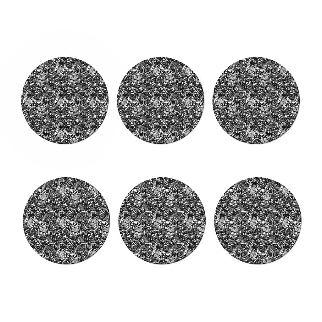 Black And White Mechanic Pattern Print Coaster Set