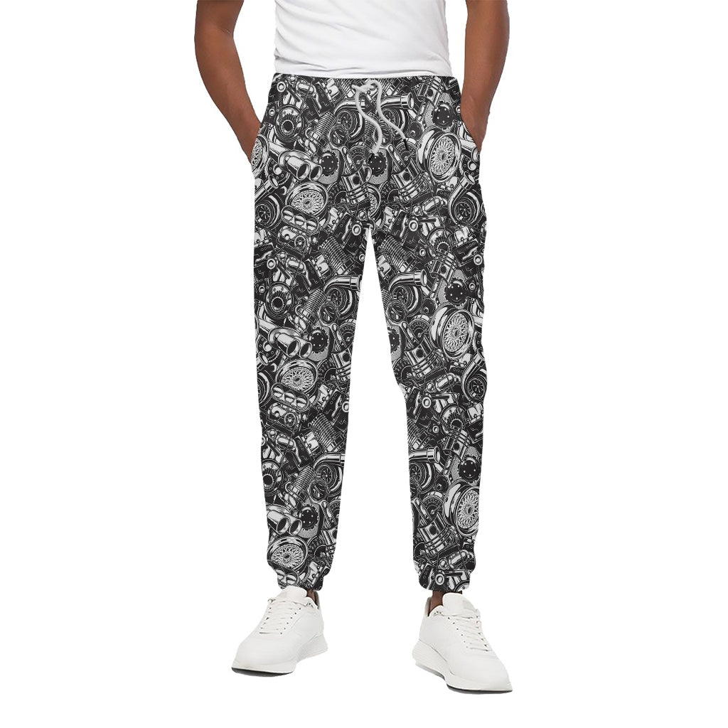 Black And White Mechanic Pattern Print Cotton Pants