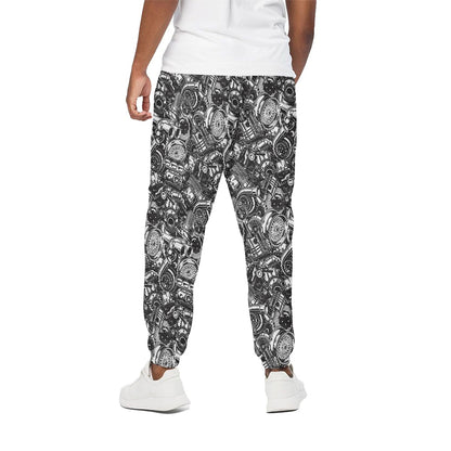 Black And White Mechanic Pattern Print Cotton Pants