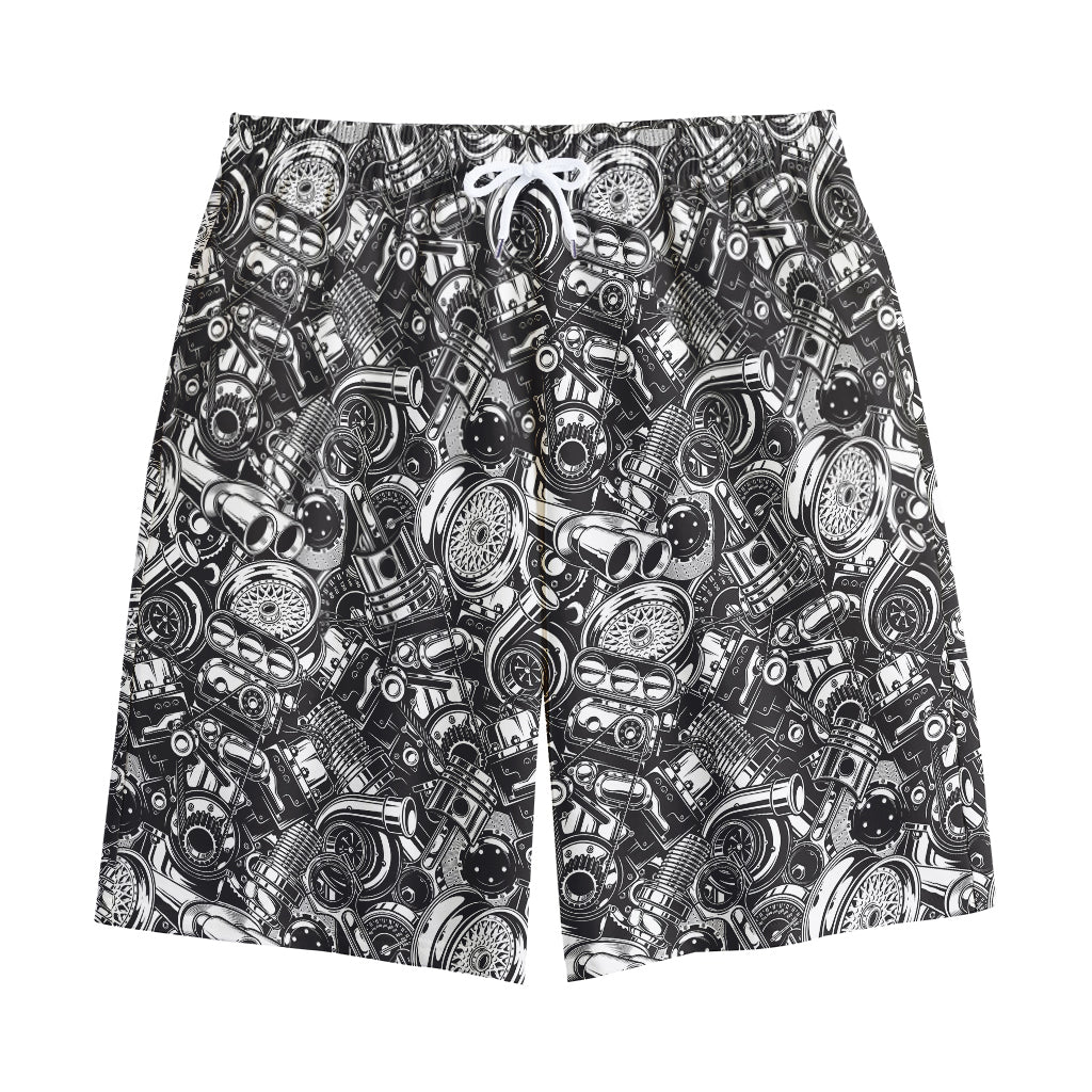 Black And White Mechanic Pattern Print Cotton Shorts