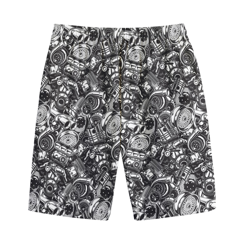 Black And White Mechanic Pattern Print Cotton Shorts