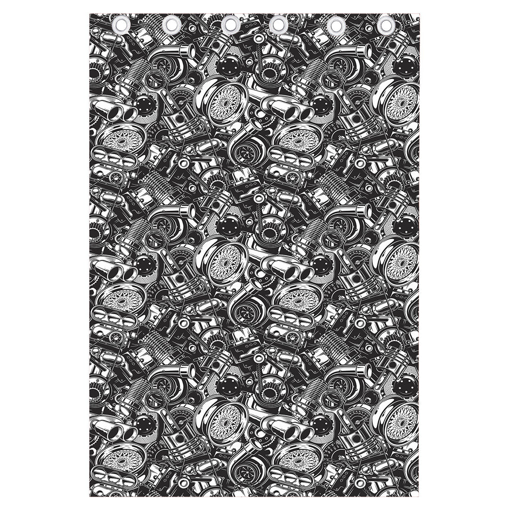 Black And White Mechanic Pattern Print Curtain