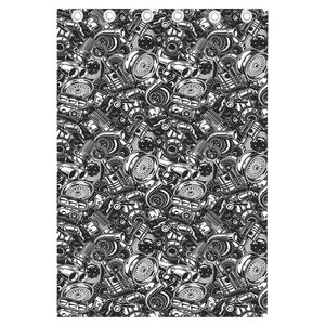 Black And White Mechanic Pattern Print Curtain