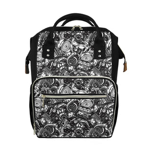 Black And White Mechanic Pattern Print Diaper Bag