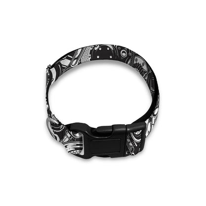 Black And White Mechanic Pattern Print Dog Collar