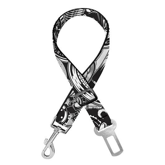 Black And White Mechanic Pattern Print Dog Seat Belt