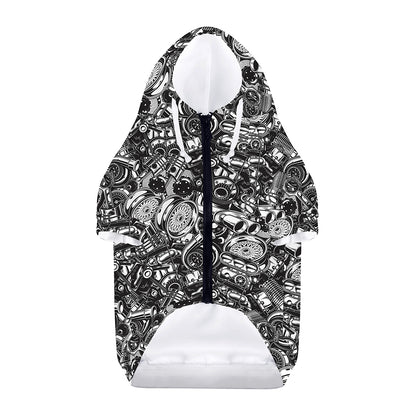 Black And White Mechanic Pattern Print Dog Zip Up Hoodie
