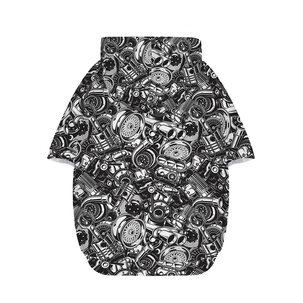 Black And White Mechanic Pattern Print Dog Zip Up Hoodie