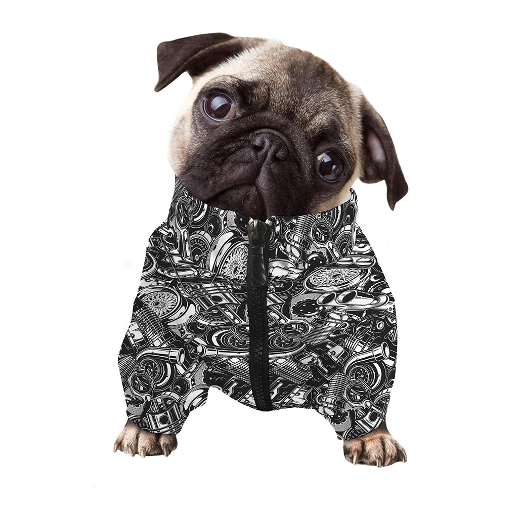Black And White Mechanic Pattern Print Dog Zip Up Jacket