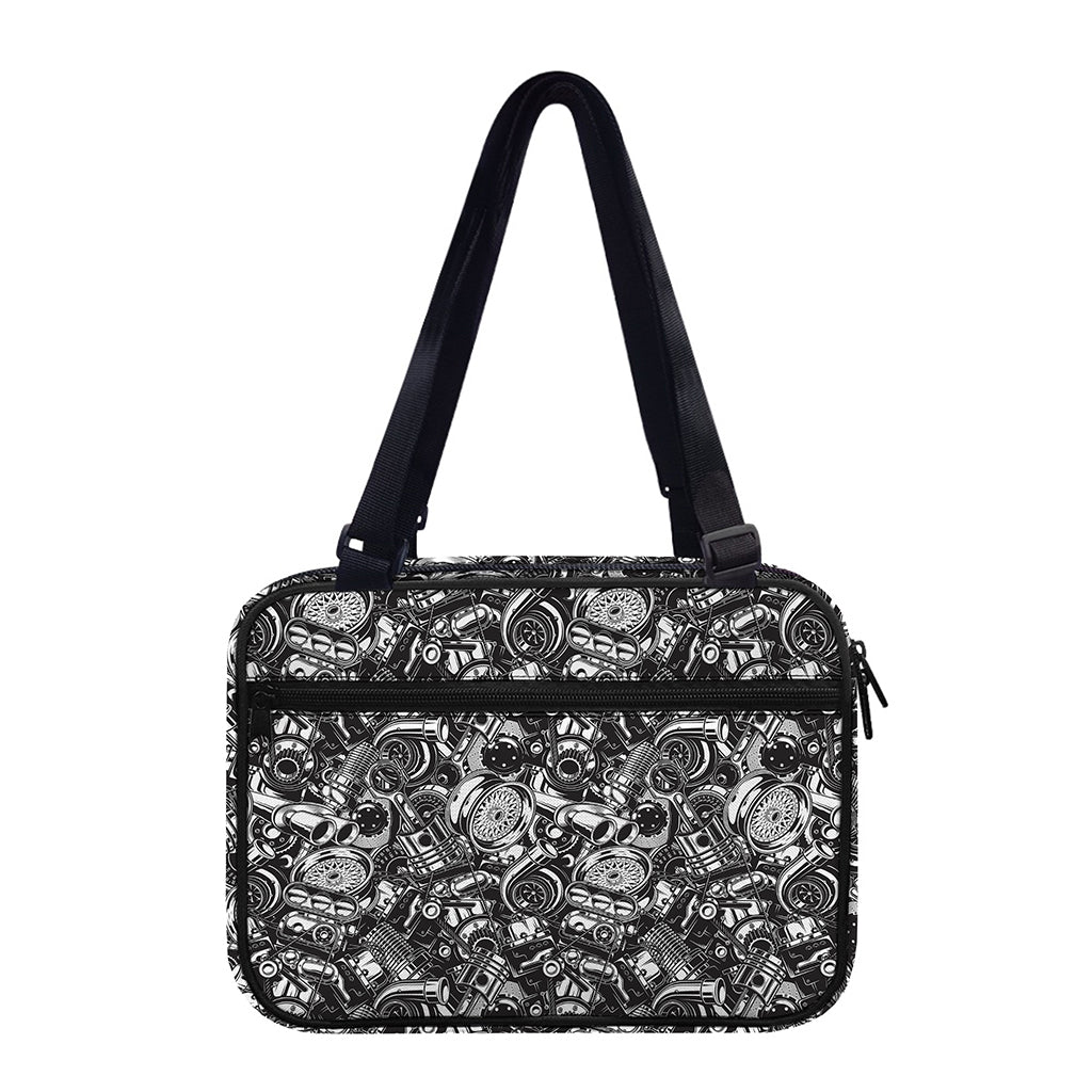 Black And White Mechanic Pattern Print Double Strap Bible Bag