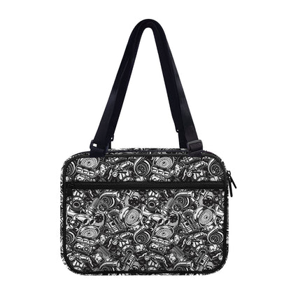 Black And White Mechanic Pattern Print Double Strap Bible Bag