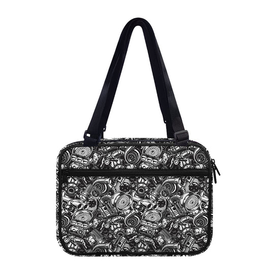 Black And White Mechanic Pattern Print Double Strap Bible Bag
