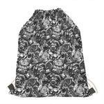 Black And White Mechanic Pattern Print Drawstring Bag