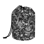 Black And White Mechanic Pattern Print Drawstring Makeup Bag