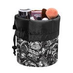 Black And White Mechanic Pattern Print Drawstring Makeup Bag