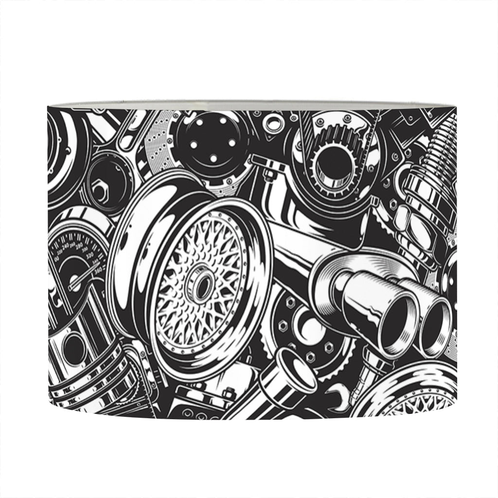 Black And White Mechanic Pattern Print Drum Lamp Shade