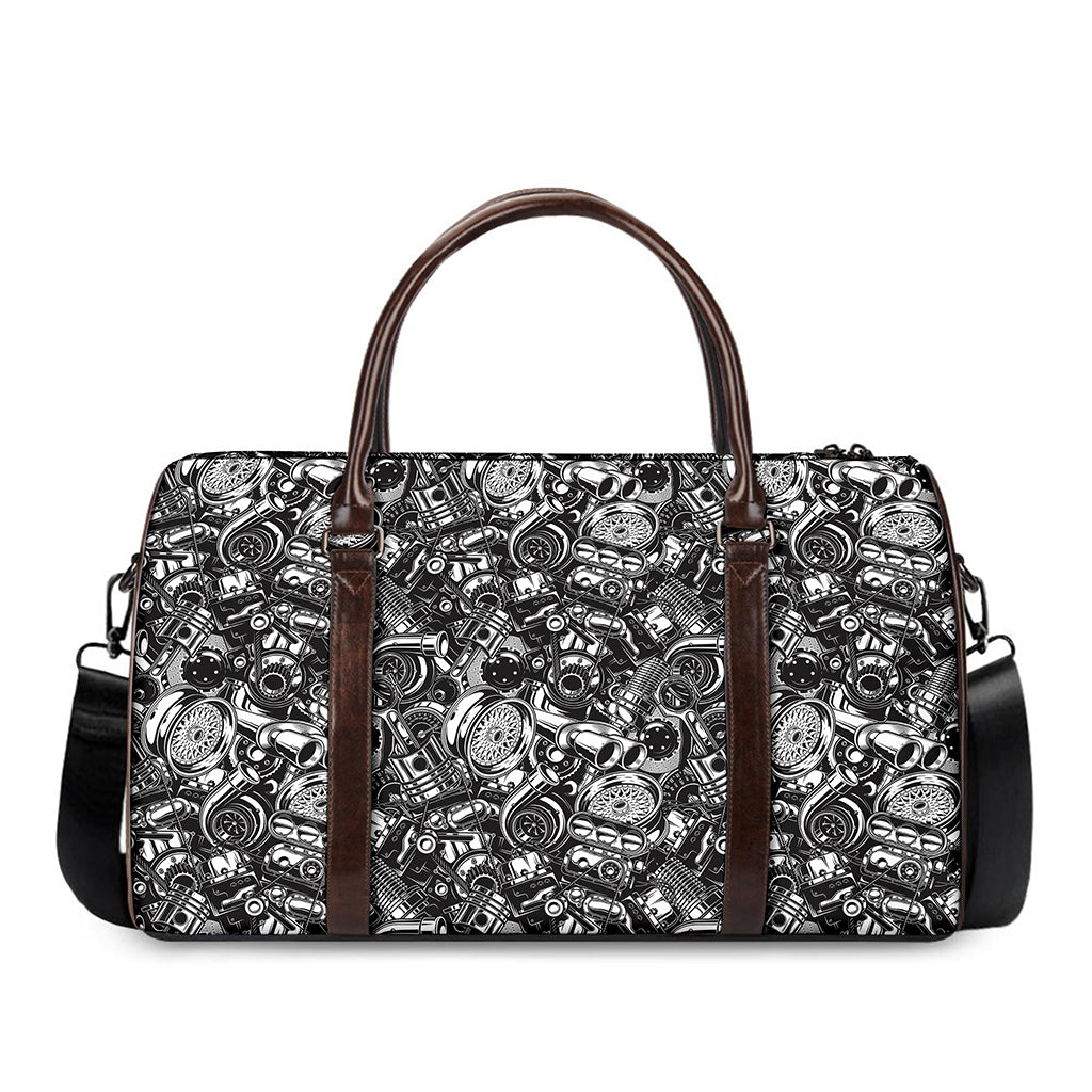 Black And White Mechanic Pattern Print Duffle Bag