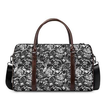 Black And White Mechanic Pattern Print Duffle Bag