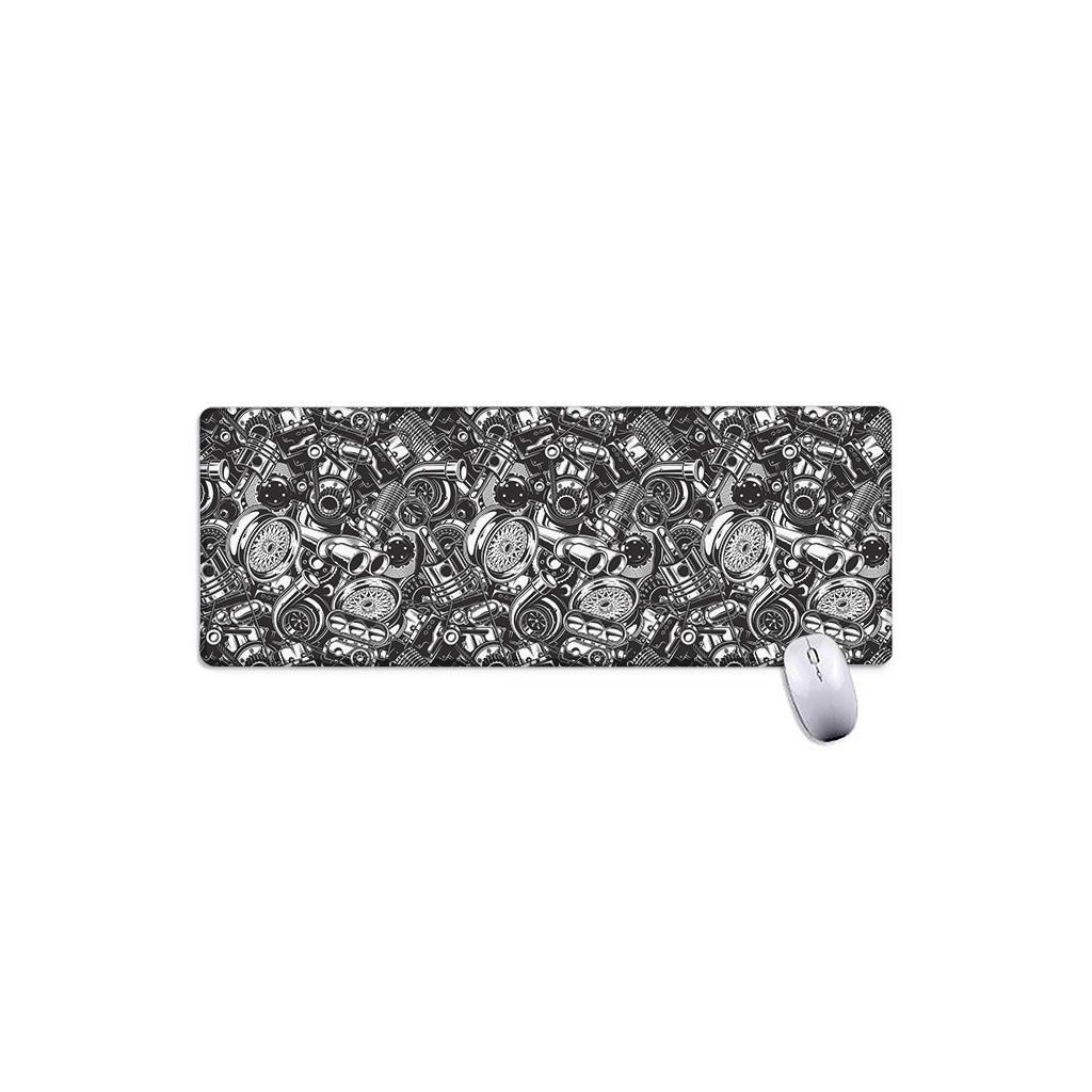 Black And White Mechanic Pattern Print Extended Mouse Pad
