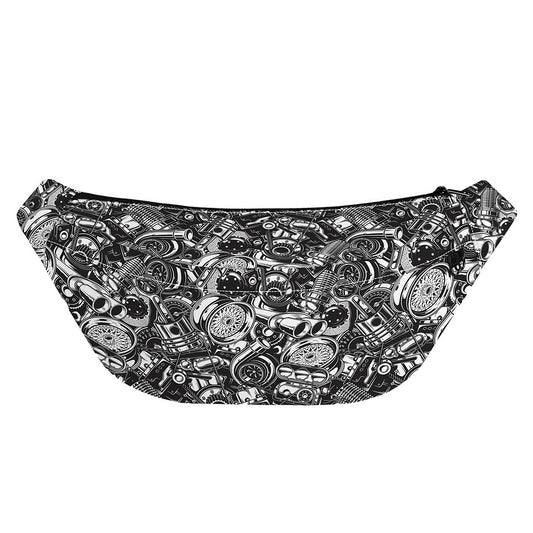 Black And White Mechanic Pattern Print Fanny Pack