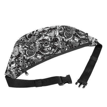 Black And White Mechanic Pattern Print Fanny Pack
