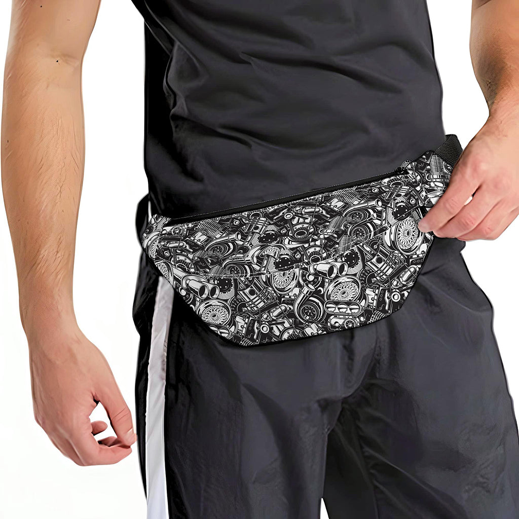 Black And White Mechanic Pattern Print Fanny Pack