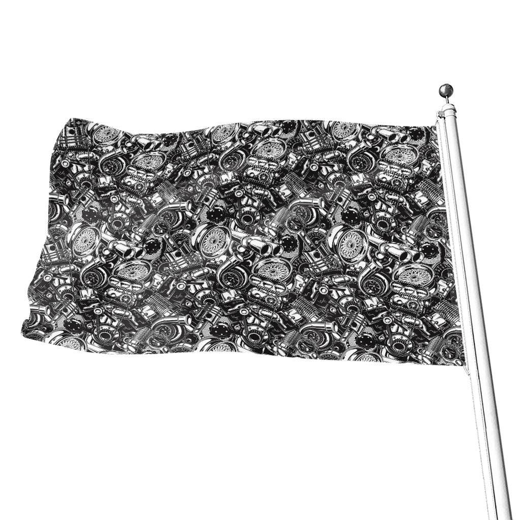 Black And White Mechanic Pattern Print Flag