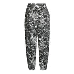 Black And White Mechanic Pattern Print Fleece Lined Knit Pants