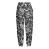 Black And White Mechanic Pattern Print Fleece Lined Knit Pants