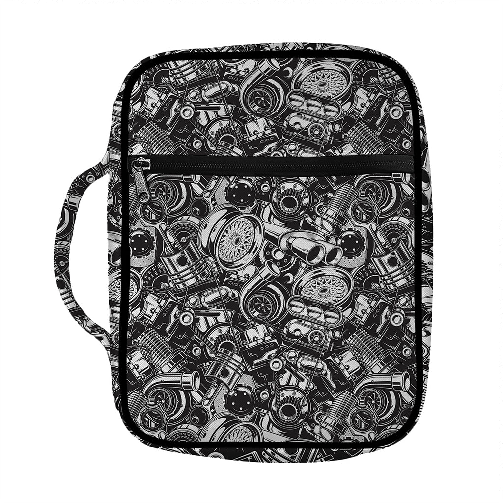 Black And White Mechanic Pattern Print Front Pocket Bible Bag