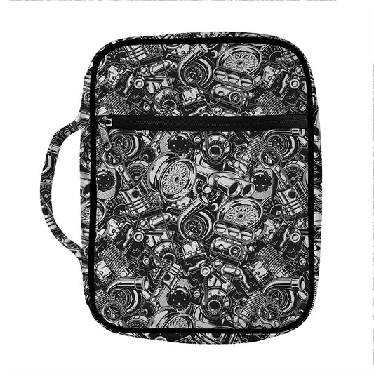 Black And White Mechanic Pattern Print Front Pocket Bible Bag