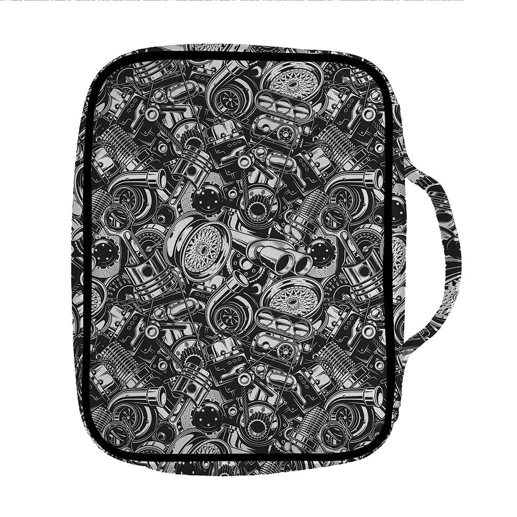 Black And White Mechanic Pattern Print Front Pocket Bible Bag