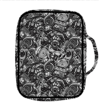 Black And White Mechanic Pattern Print Front Pocket Bible Bag