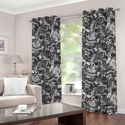 Black And White Mechanic Pattern Print Grommet Curtains