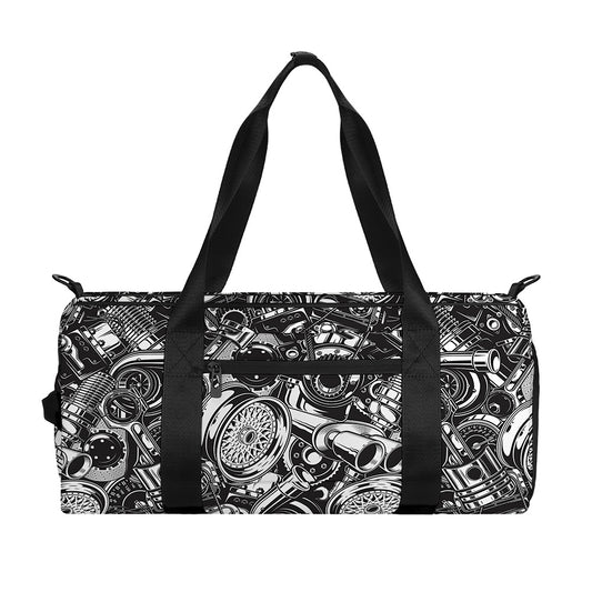 Black And White Mechanic Pattern Print Gym Bag