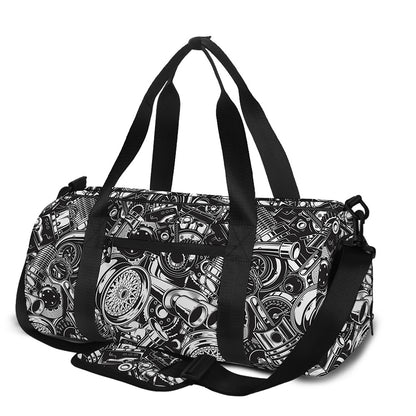 Black And White Mechanic Pattern Print Gym Bag