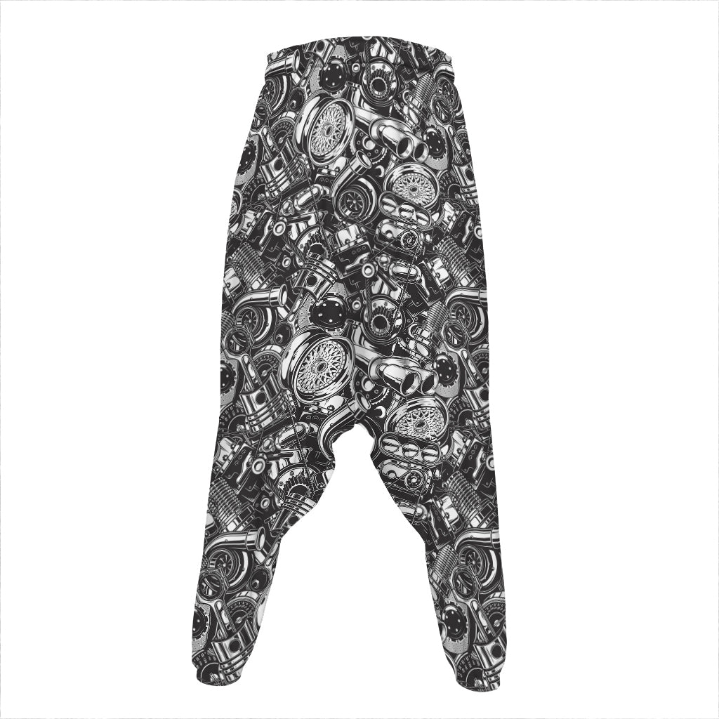 Black And White Mechanic Pattern Print Hammer Pants