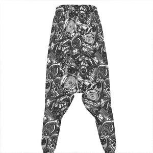 Black And White Mechanic Pattern Print Hammer Pants