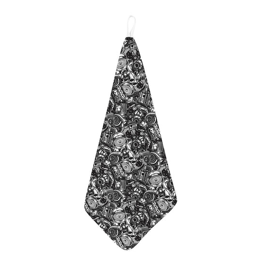Black And White Mechanic Pattern Print Hand Towel