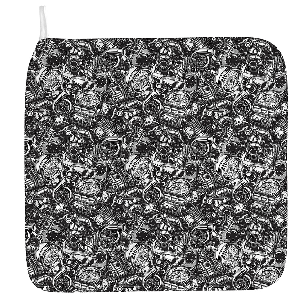 Black And White Mechanic Pattern Print Hand Towel