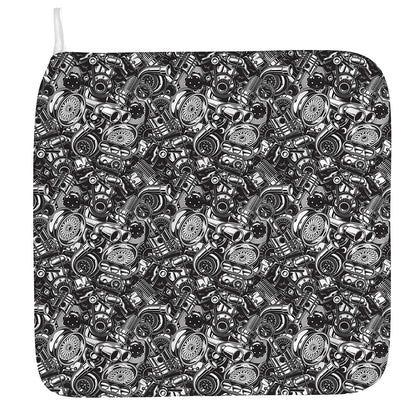 Black And White Mechanic Pattern Print Hand Towel