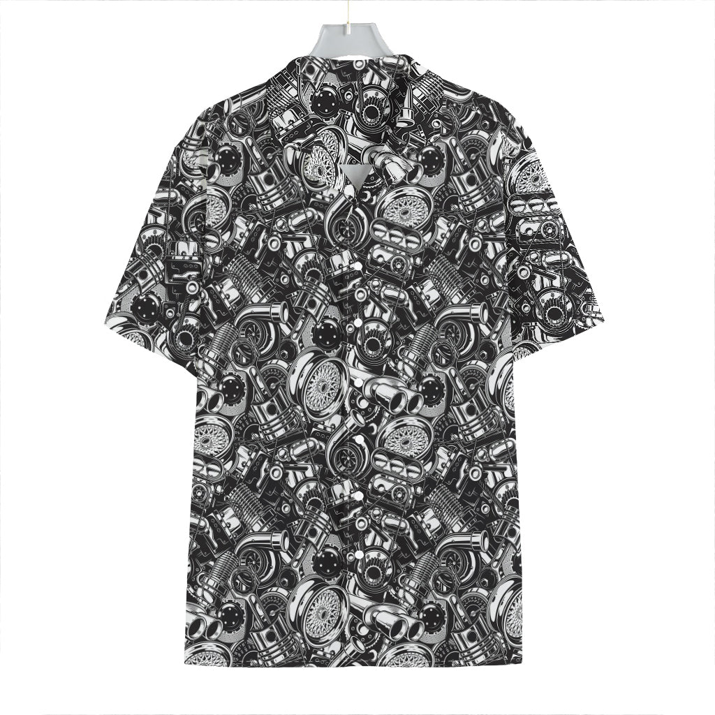 Black And White Mechanic Pattern Print Hawaiian Shirt