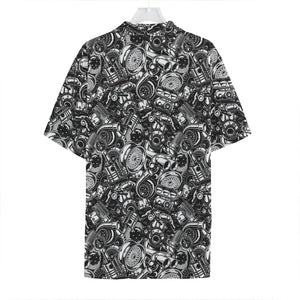 Black And White Mechanic Pattern Print Hawaiian Shirt