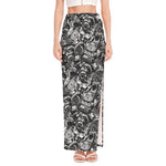 Black And White Mechanic Pattern Print High Slit Maxi Skirt