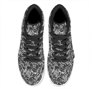 Black And White Mechanic Pattern Print High Top Leather Sneakers